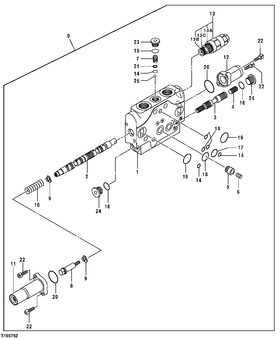 Схема запчастей John Deere 554 - 173 - Main Control Valve Components - Boom Swing Section 3360 HYDRAULIC SYSTEM