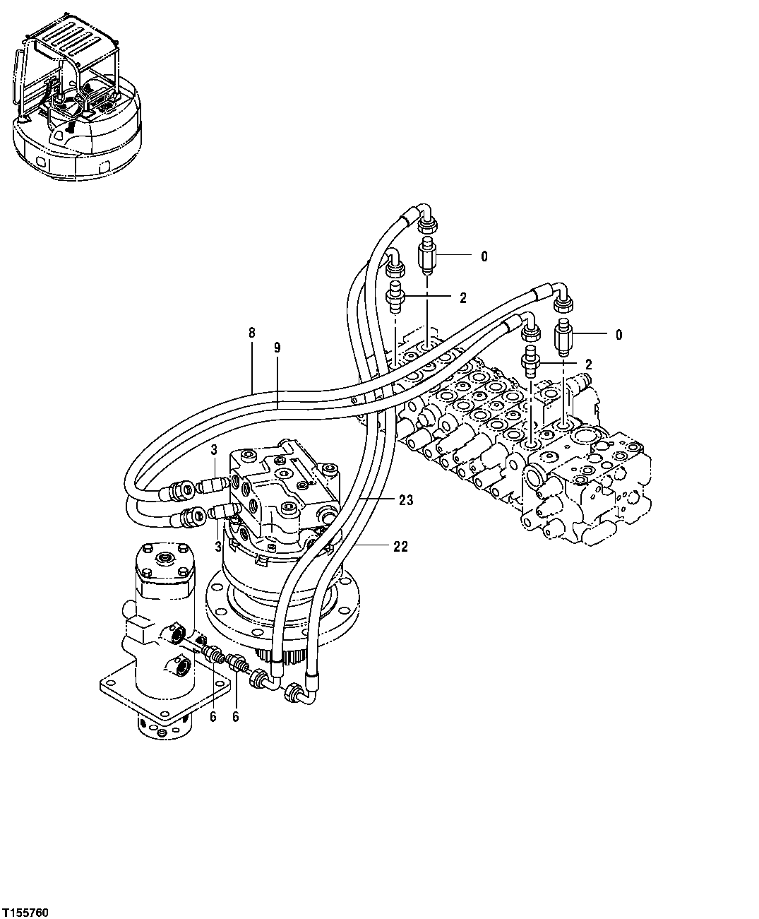 Схема запчастей John Deere 554 - 178 - SWING MOTOR AND BLADE CYLINDER LINES 3360 HYDRAULIC SYSTEM