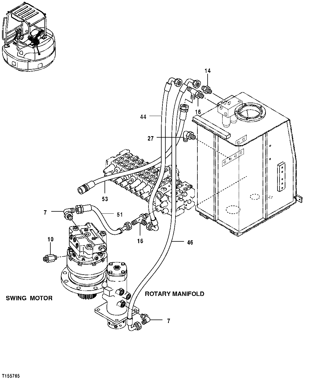 Схема запчастей John Deere 554 - 185 - PILOT LINES (CONTROL VALVE, SOLENOID VALVE, SWING MOTOR AND ROTARY MANIFOLD) 3360 HYDRAULIC SYSTEM