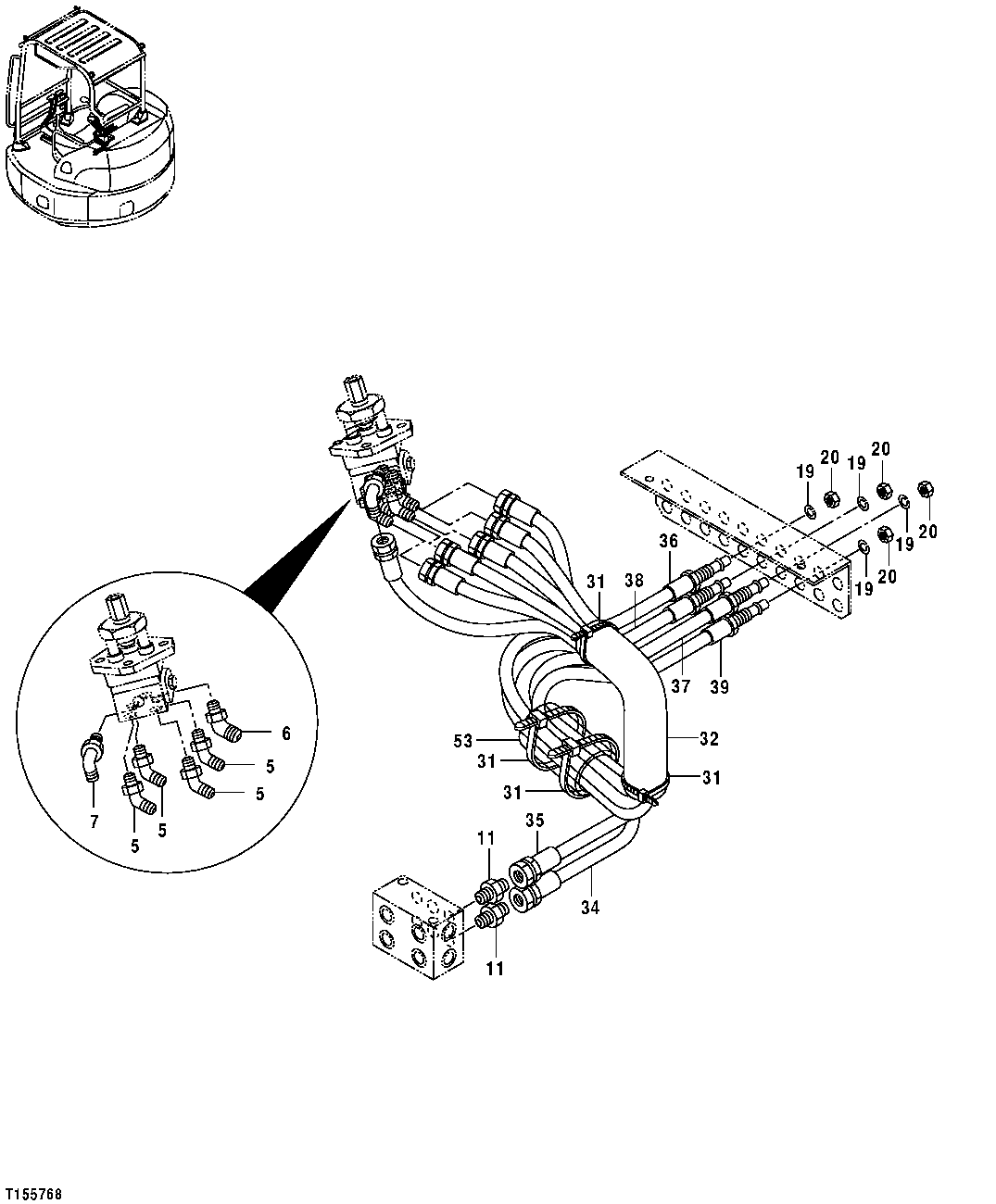 Схема запчастей John Deere 554 - 188 - PILOT LINES - RIGHT PILOT CONTROL VALVE 3360 HYDRAULIC SYSTEM