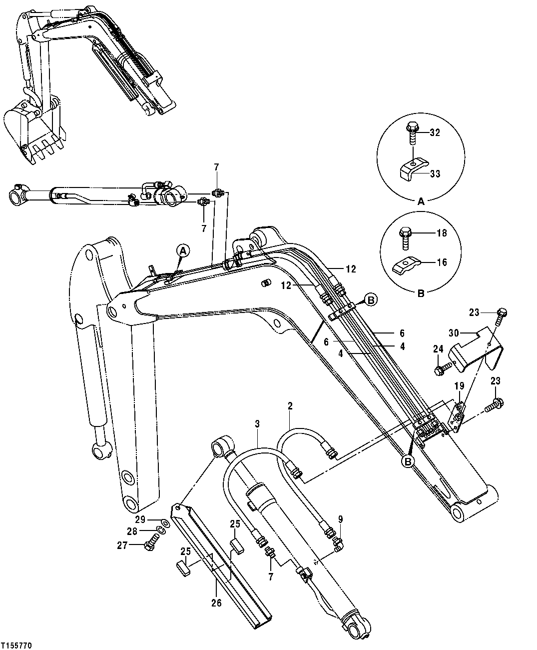 Схема запчастей John Deere 554 - 190 - Front Hydraulic Lines (Boom and Arm) 3360 HYDRAULIC SYSTEM