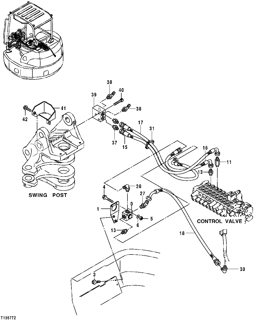 Схема запчастей John Deere 554 - 191 - Auxiliary Hydraulic Lines (Upperstructure) 3360 HYDRAULIC SYSTEM