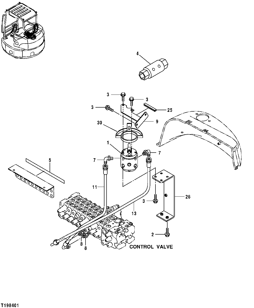 Схема запчастей John Deere 554 - 195 - PILOT CONTROLLER PATTERN CONVERSION VALVE (2-WAY) AND LINES 3360 HYDRAULIC SYSTEM