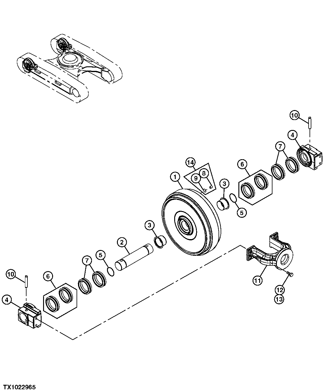 Схема запчастей John Deere 35C RTS - 11 - TRACK FRONT IDLER (STANDARD DRAWBAR) 0134 RECOIL SYSTEM (IDLER & IDLER SPRING)