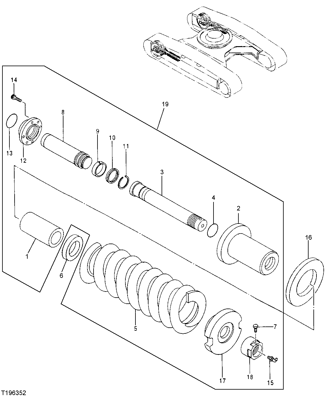 Схема запчастей John Deere 35C RTS - 15 - TRACK CHAIN TENSION ADJUSTER (HIGH DRAWBAR) 0134 RECOIL SYSTEM (IDLER & IDLER SPRING)