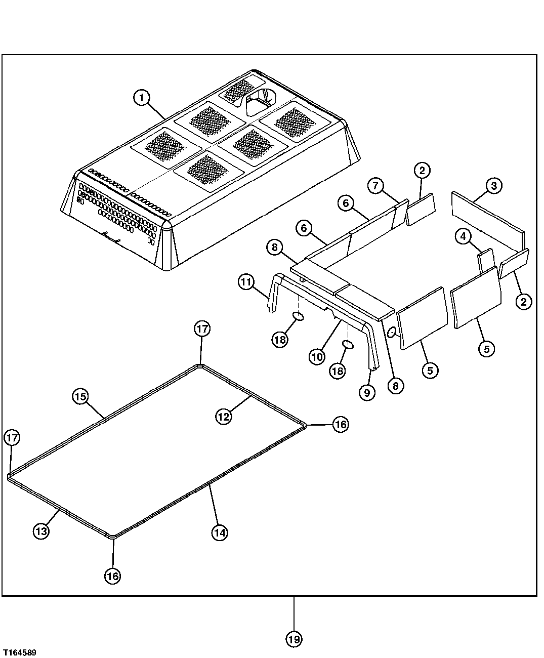 Схема запчастей John Deere 35C RTS - 416 - ENGINE HOOD ISOLATORS AND FOAM PADS 1910 HOOD OR ENGINE ENCLOSURE