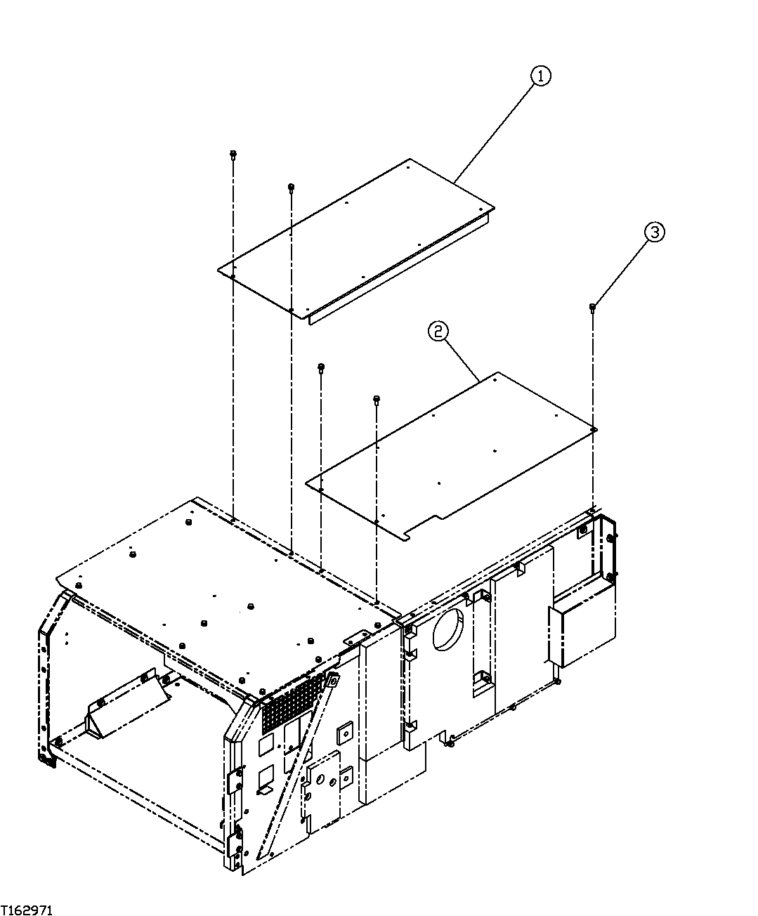 Схема запчастей John Deere 35C RTS - 419 - MIDDLE DECK COVERS 1910 HOOD OR ENGINE ENCLOSURE