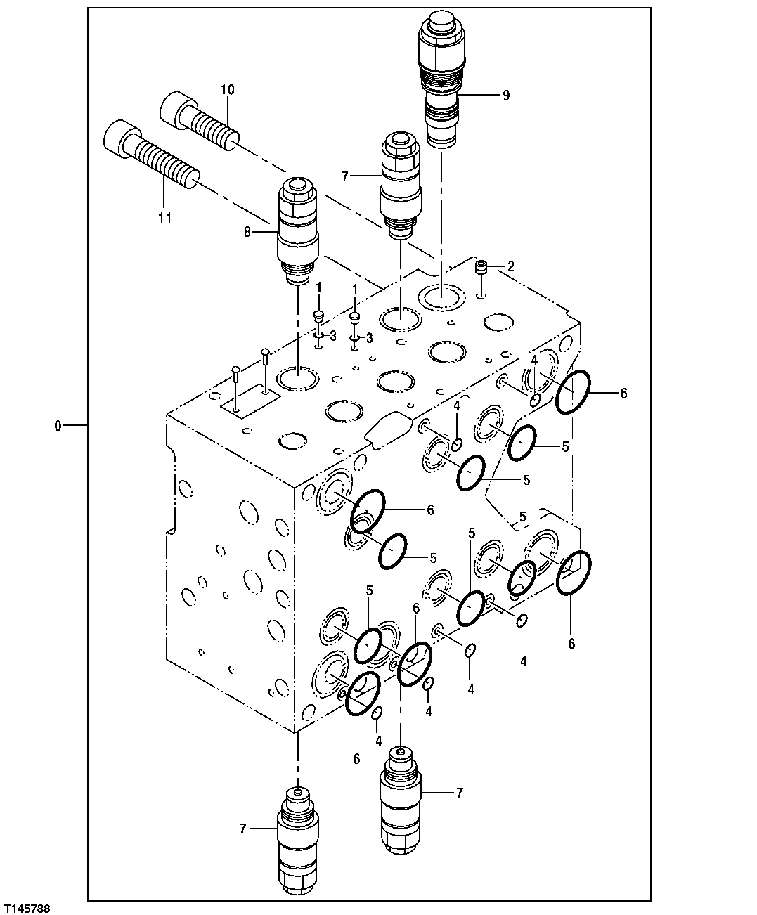 Схема запчастей John Deere 35C RTS - 498 - Control Valve Components (Four Spool Side) 3360 HYDRAULIC SYSTEM