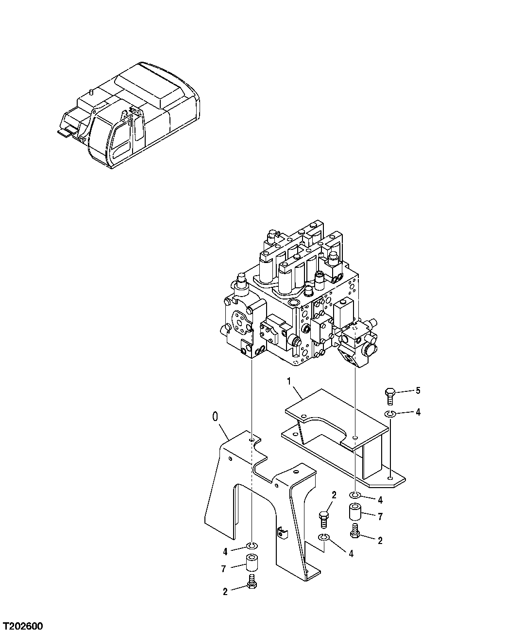 Схема запчастей John Deere 35C RTS - 499 - CONTROL VALVE MOUNTING BRACKETS 3360 HYDRAULIC SYSTEM