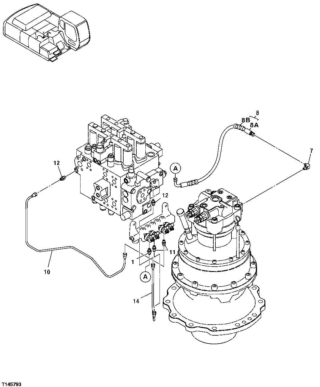 Схема запчастей John Deere 35C RTS - 504 - PILOT LINES AND HOSES (CONTROL VALVE TO SWING MOTOR) 3360 HYDRAULIC SYSTEM