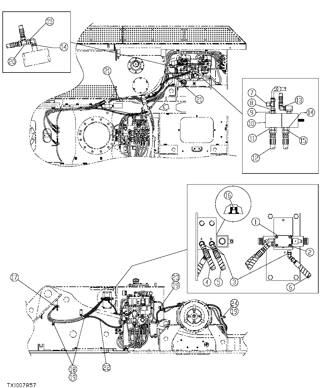 Схема запчастей John Deere 35C RTS - 549 - HEELER GRAPPLE CONTROL PLUMBING 3360 HYDRAULIC SYSTEM