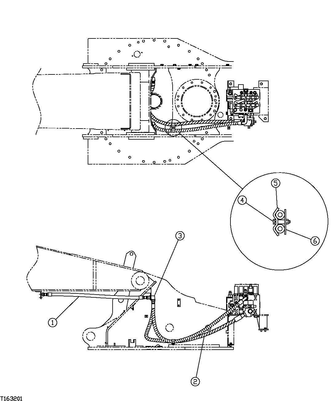 Схема запчастей John Deere 35C RTS - 554 - LOG LOADER ARM CYLINDER LINE HOSES TO CONTROL VALVE (WITH DUAL SWING) 3360 HYDRAULIC SYSTEM