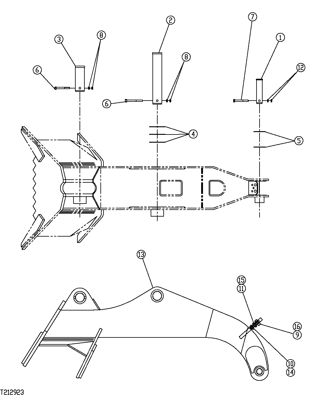 Схема запчастей John Deere 35C RTS - 561 - HEEL RACK AND PINS 3803 GRAPPLE MECHANISM