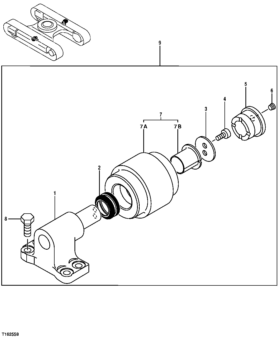 Схема запчастей John Deere 25CLC RTS - 5 - UPPER ROLLER 0133 ROLLERS