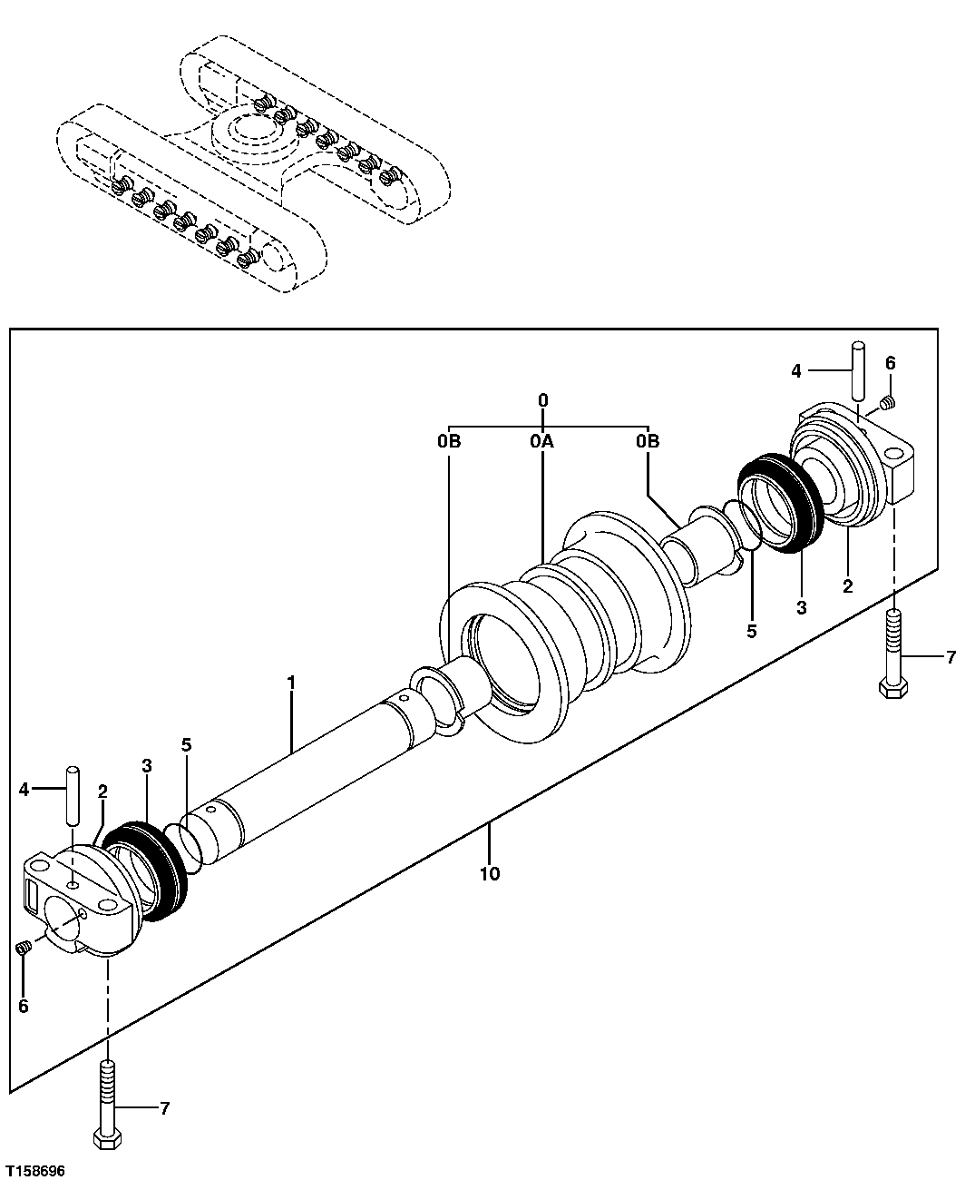 Схема запчастей John Deere 25CLC RTS - 6 - LOWER ROLLER 0133 ROLLERS