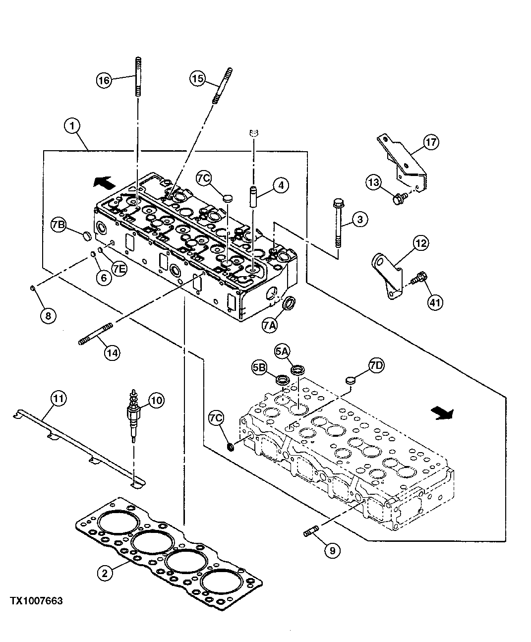 Схема запчастей John Deere 25CLC RTS - 24 - Engine Cylinder Head 0409 CYLINDER HEAD, VALVES, AND EXHAUST VALVE BRAKE