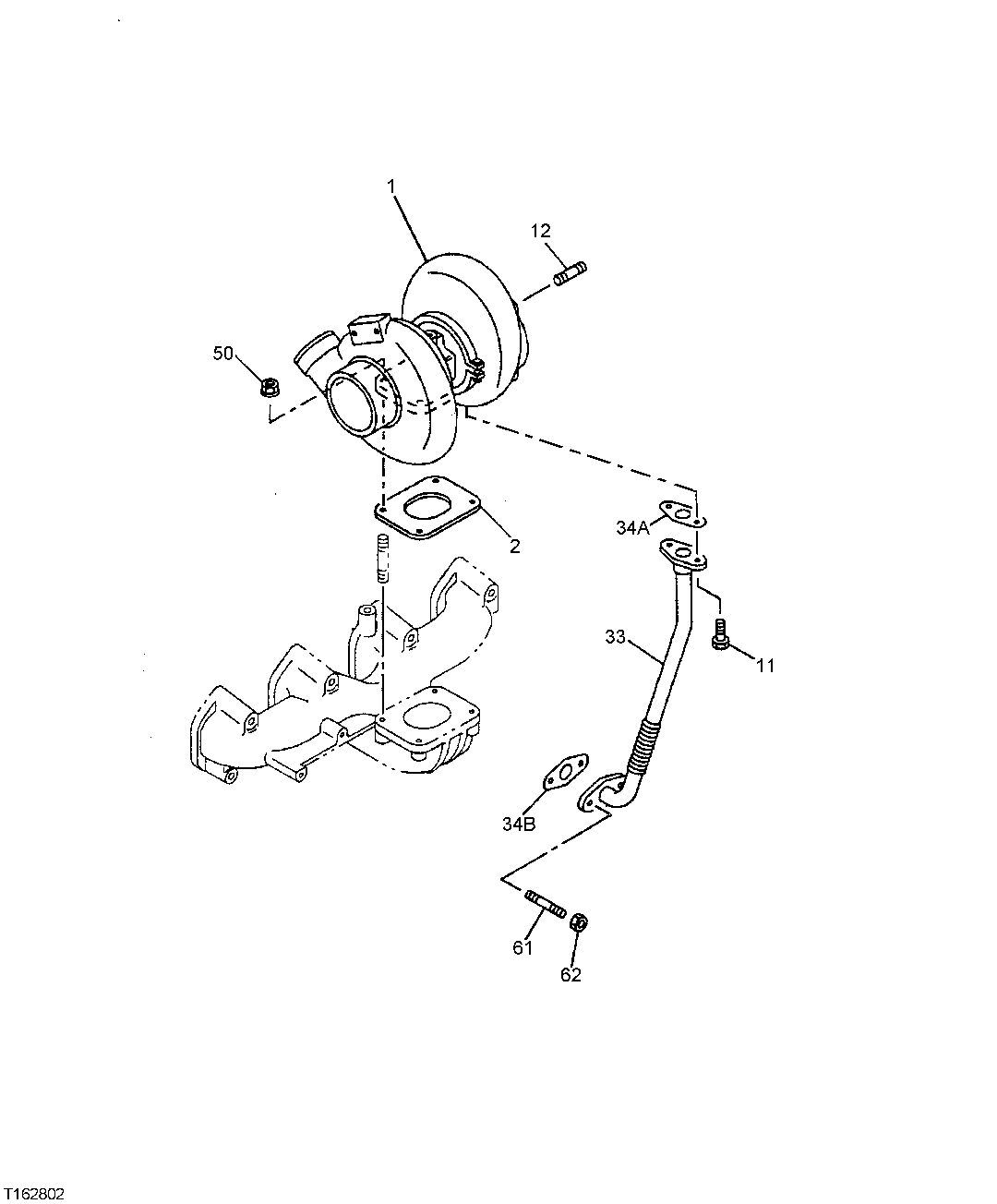 Схема запчастей John Deere 25CLC RTS - 33 - TURBOCHARGER AND MOUNTING 0416 TURBOCHARGER