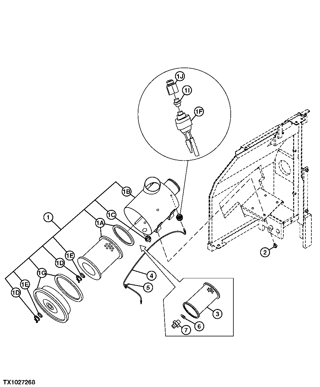 Схема запчастей John Deere 25CLC RTS - 59 - AIR CLEANER (SN -300003) 0521 AIR CLEANER & PIPING