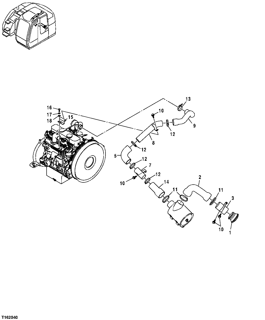 Схема запчастей John Deere 25CLC RTS - 61 - AIR CLEANER SUPPORT (SN -300003) 0521 AIR CLEANER & PIPING