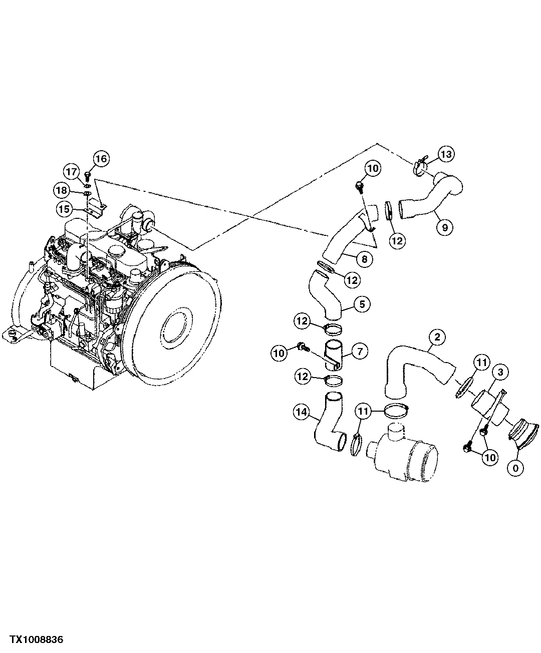 Схема запчастей John Deere 25CLC RTS - 62 - AIR CLEANER SUPPORT (SN 300004-) 0521 AIR CLEANER & PIPING