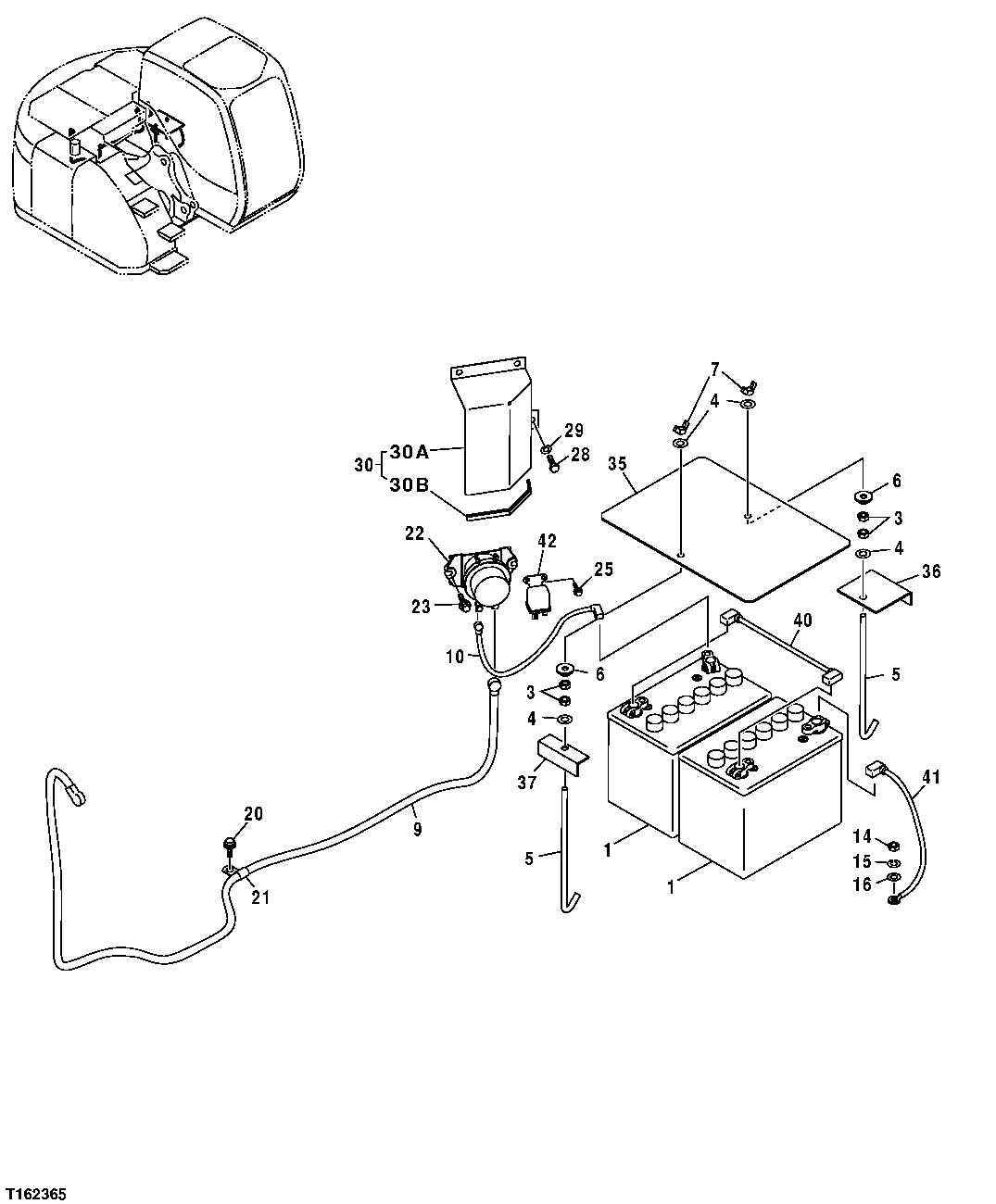 Схема запчастей John Deere 25CLC RTS - 73 - BATTERY AND BATTERY MOUNTING 1671 BATTERIES, SUPPORT & CABLES