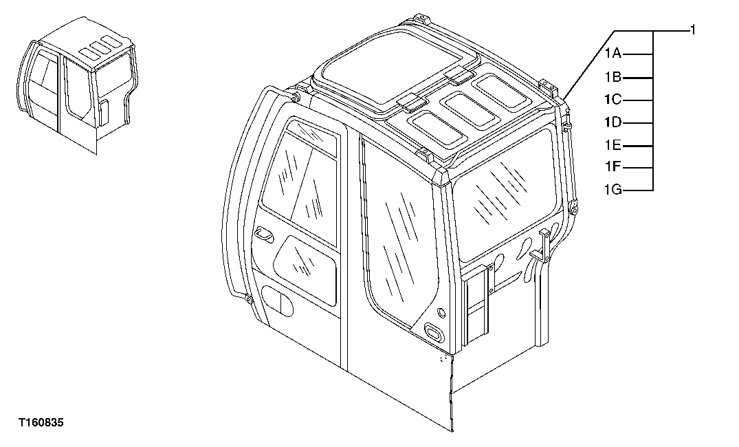 Схема запчастей John Deere 25CLC RTS - 88 - CAB ASSEMBLY 1810 OPERATORS ENCLOSURE