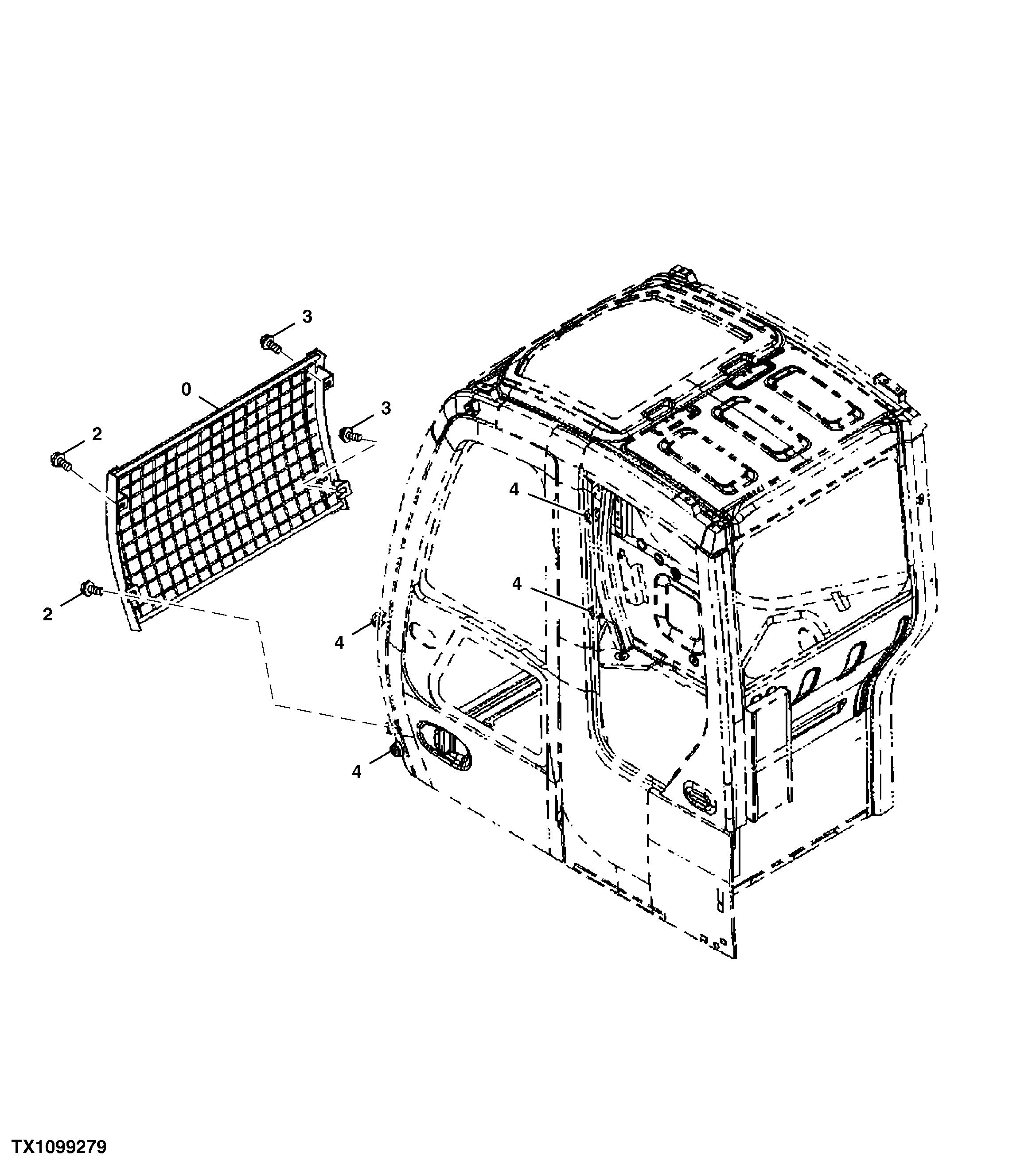 Схема запчастей John Deere 25CLC RTS - 97 - Front Guard (Lower) 1810 OPERATORS ENCLOSURE