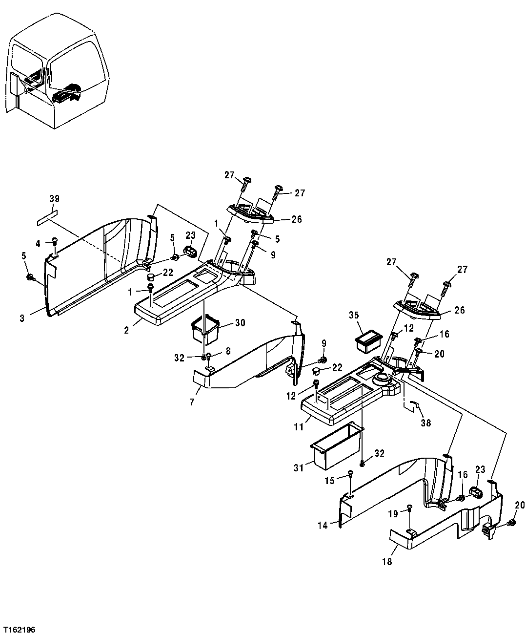 Схема запчастей John Deere 25CLC RTS - 102 - CONSOLE COVER 1816 INSTRUMENT & CONTROL MOUNTING STRUCTURE