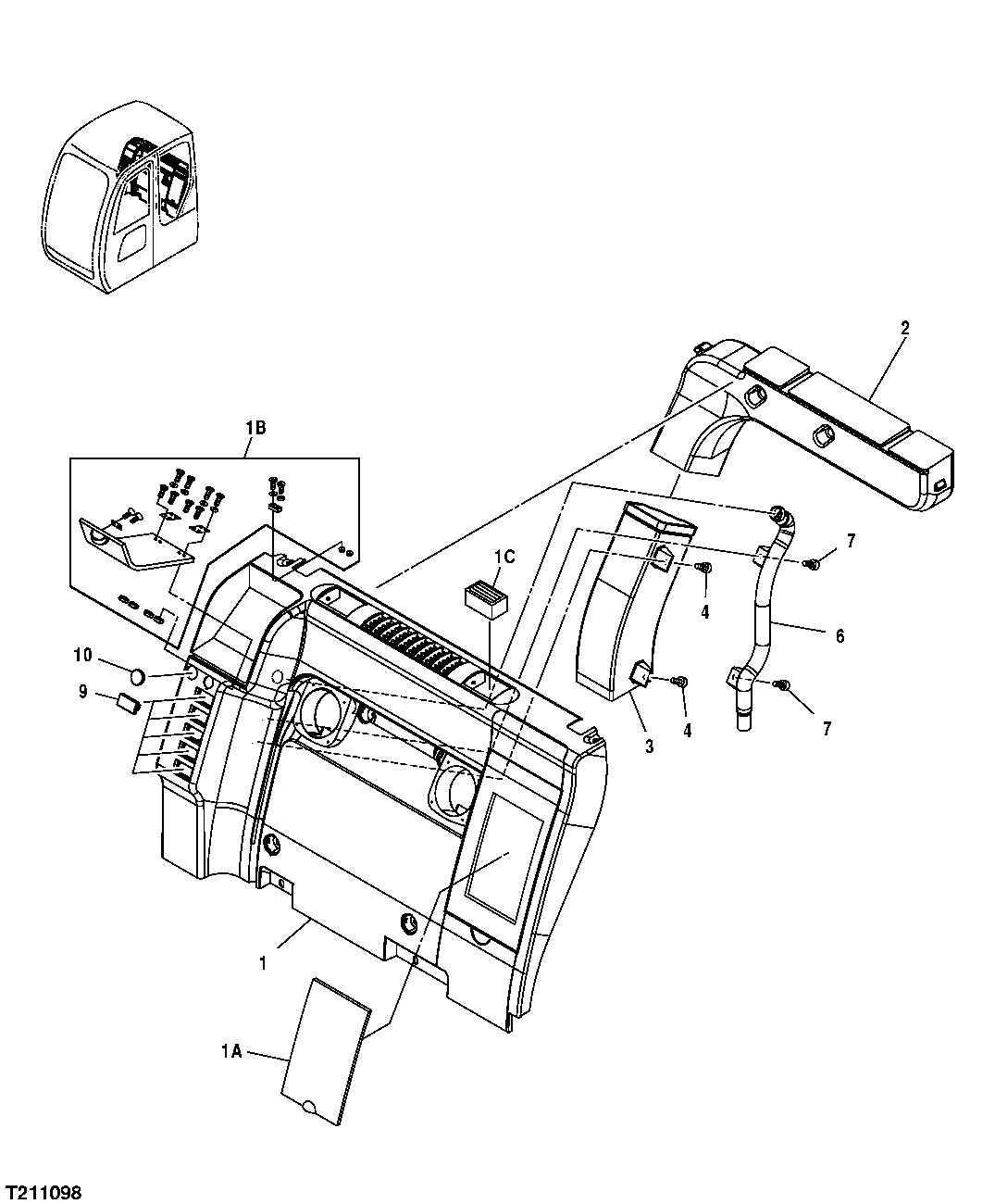 Схема запчастей John Deere 25CLC RTS - 114 - REAR COVER AND HEATER DUCTS 1831 HEATER, HOSES & CONTROLS