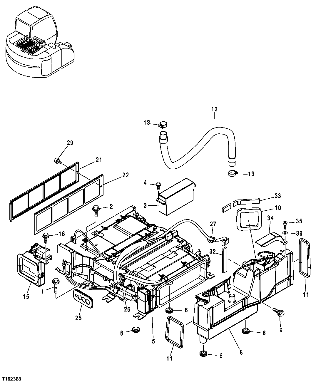 Схема запчастей John Deere 25CLC RTS - 117 - AIR CONDITIONING (EVAPORATOR AND LINES) 1833 CONDENSER, EVAPORATOR & LINES