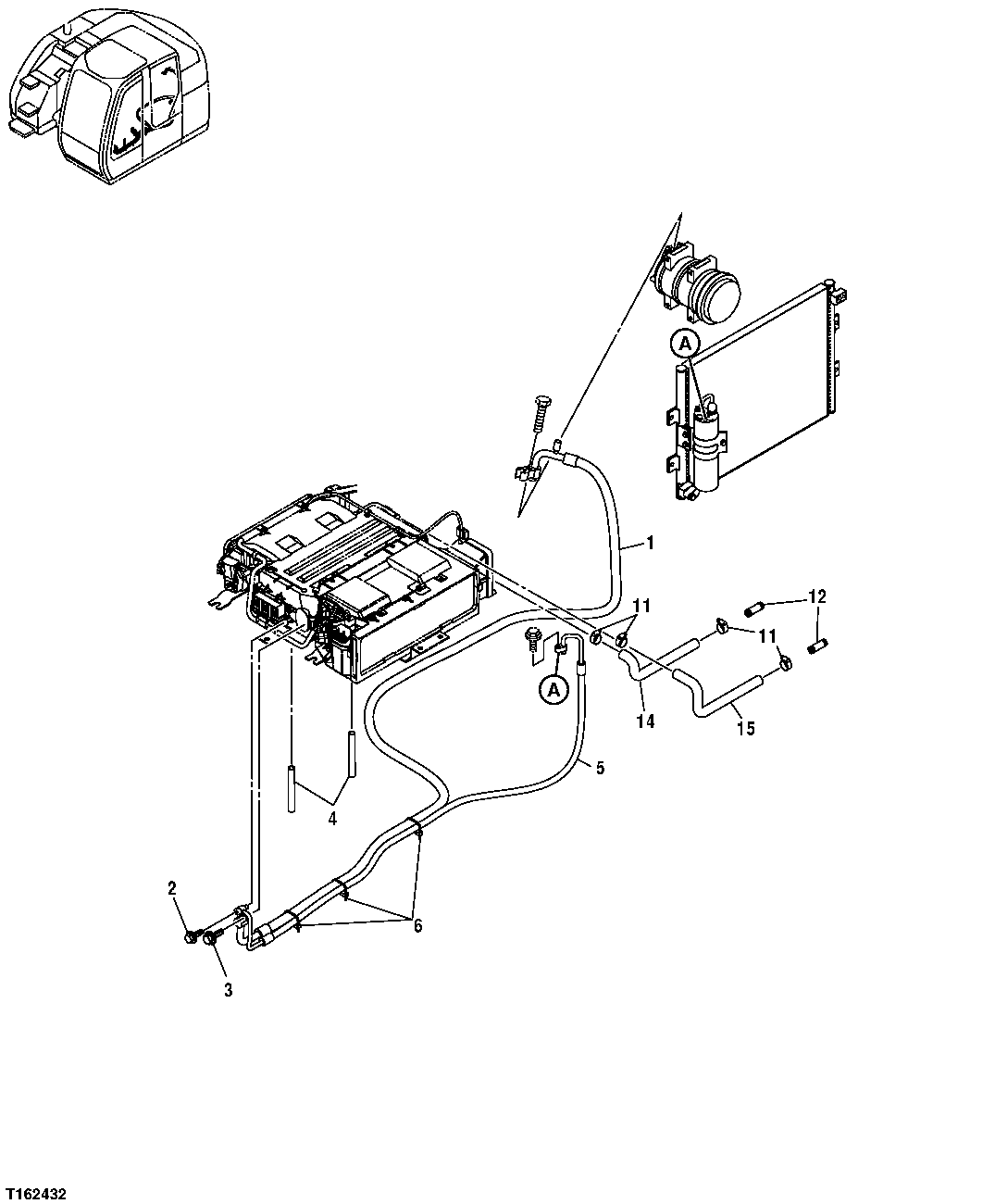 Схема запчастей John Deere 25CLC RTS - 118 - AIR CONDITIONER LINES 1833 CONDENSER, EVAPORATOR & LINES