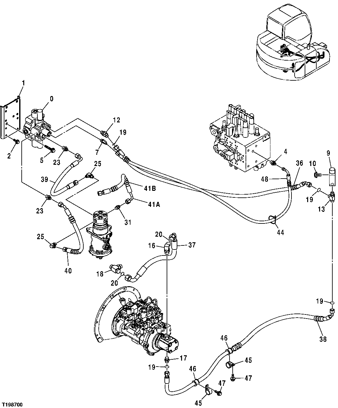 Схема запчастей John Deere 25CLC RTS - 148 - MAIN HOSES (BLADE OPTION) (PUMP TO CONTROL VALVE) (CONTROL VALVE TO BLADE CONTROL VALVE) 3301 BLADES & SIDE CUTTERS