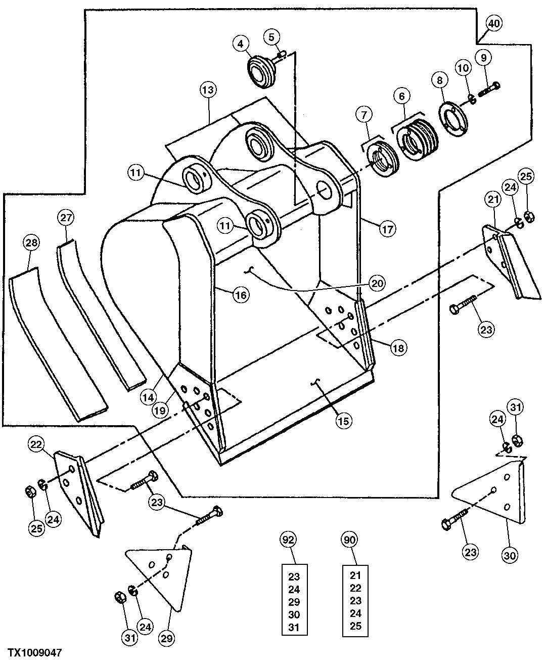 Схема запчастей John Deere 25CLC RTS - 151 - GENERAL PURPOSE BUCKET (SEE FOOTNOTE) 3302 BUCKET WITH TEETH