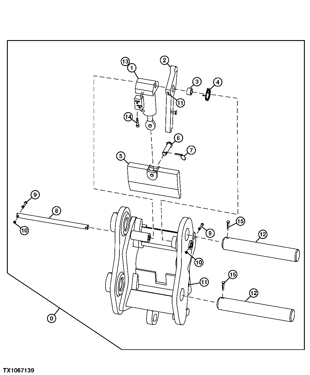 Схема запчастей John Deere 25CLC RTS - 166 - Hydraulic Coupler Components 3302 BUCKET WITH TEETH