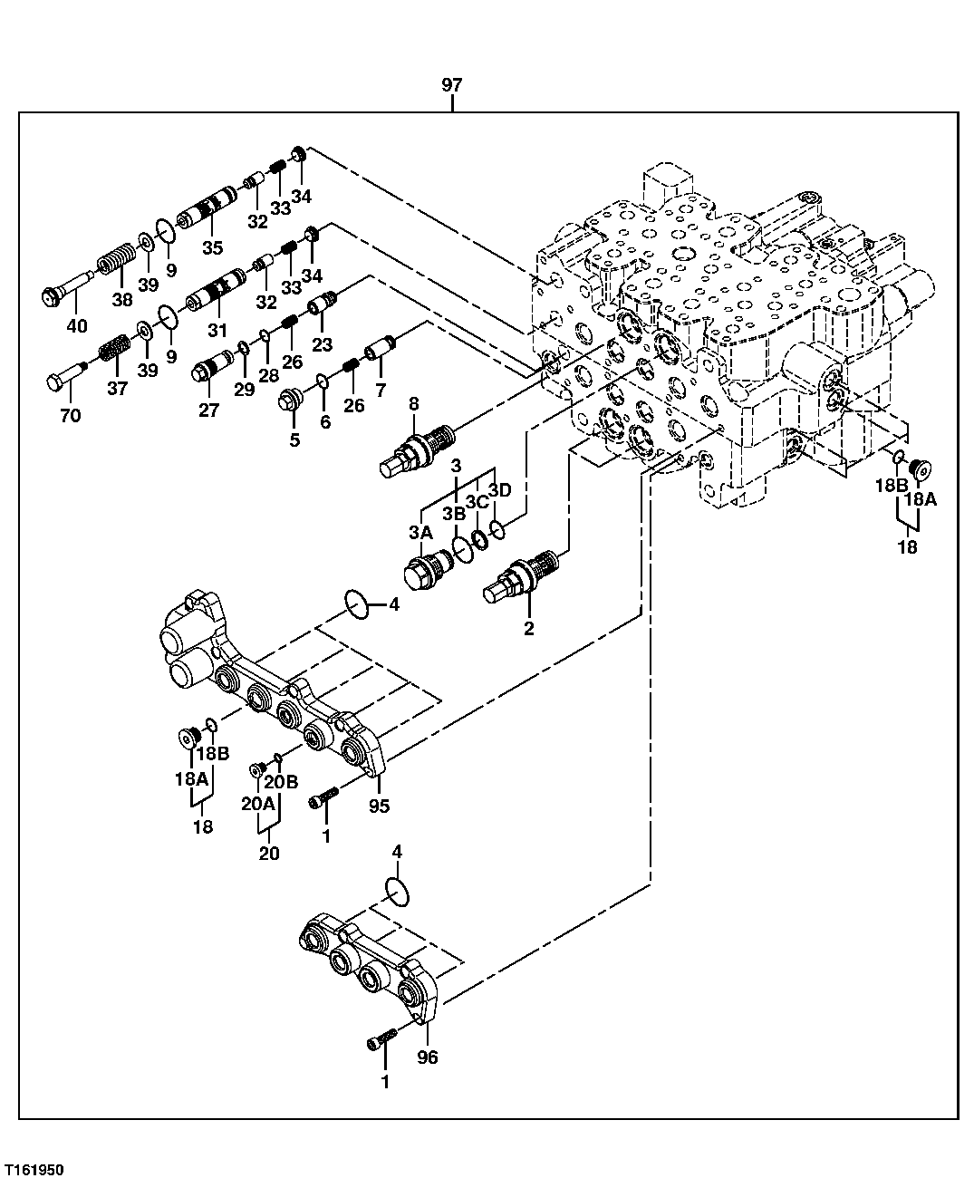 Схема запчастей John Deere 25CLC RTS - 201 - CONTROL VALVE (BOTTOM) 3362 CONTROL & LOAD HOLDING VALVES