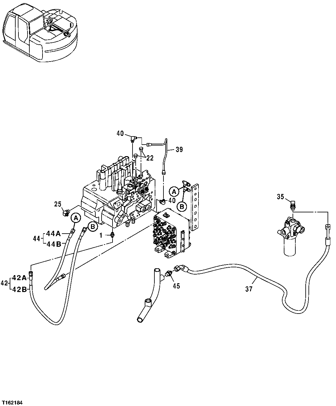 Схема запчастей John Deere 25CLC RTS - 236 - PILOT HYDRAULIC LINES (SEE FOOTNOTE) 3363 LINES, HOSES AND FITTINGS