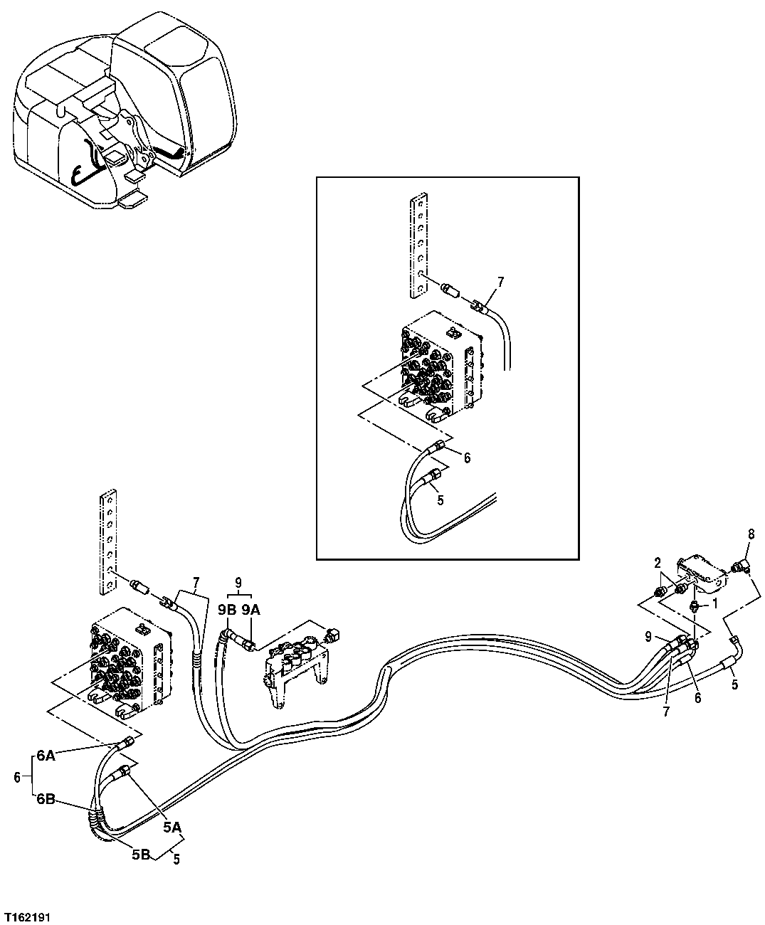 Схема запчастей John Deere 25CLC RTS - 238 - PILOT HYDRAULIC LINES (PILOT SIGNAL MANIFOLD TO SOLENOID) 3363 LINES, HOSES AND FITTINGS