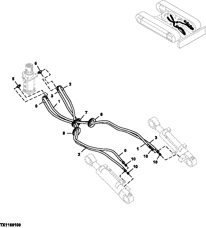 Схема запчастей John Deere 25CLC RTS - 245 - ROTARY MANIFOLD TO BLADE CYLINDER HOSES 3363 LINES, HOSES AND FITTINGS