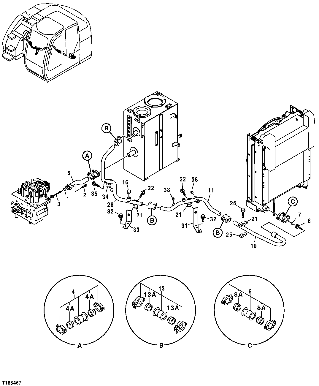 Схема запчастей John Deere 25CLC RTS - 218 - RETURN LINES (HEAT EXCHANGER TO RESERVOIR) 3363 LINES, HOSES AND FITTINGS