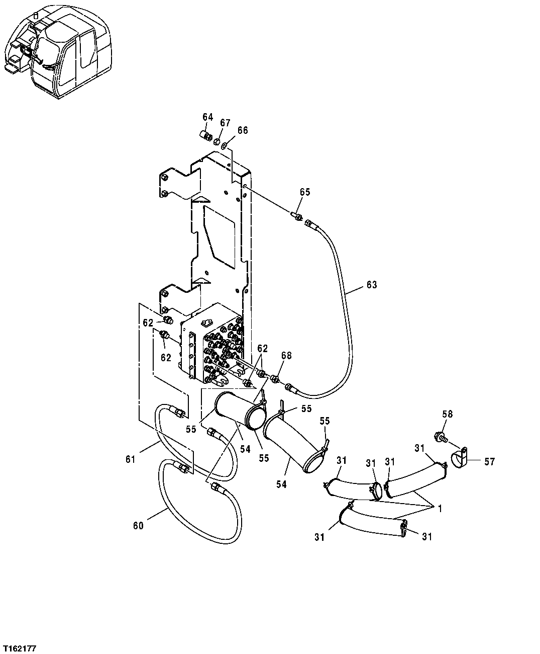 Схема запчастей John Deere 25CLC RTS - 231 - PILOT HYDRAULIC LINES (PILOT SIGNAL MANIFOLD) 3363 LINES, HOSES AND FITTINGS