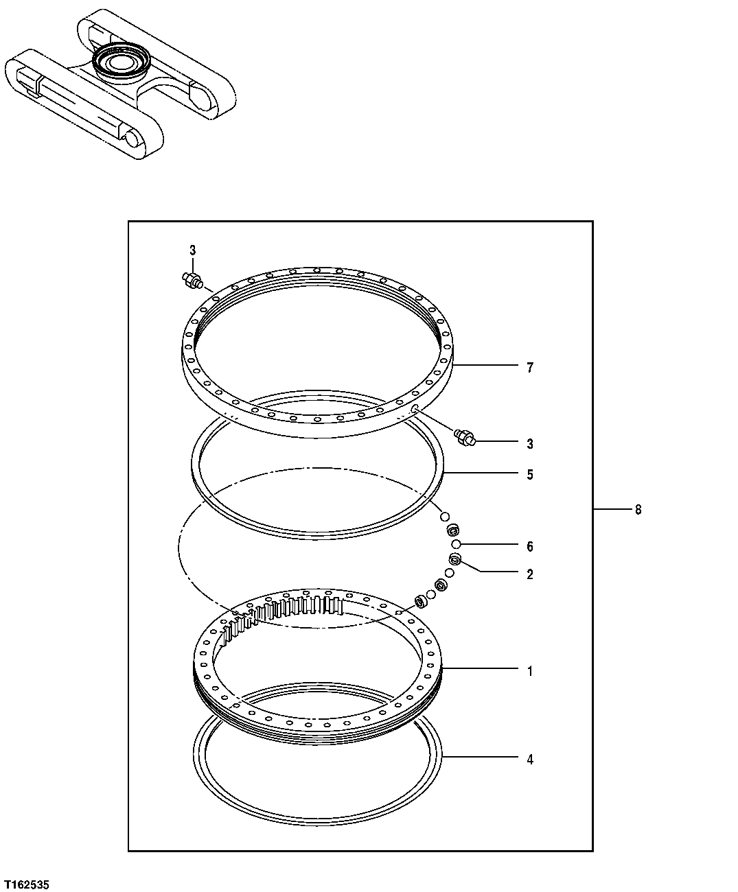 Схема запчастей John Deere 25CLC RTS - 258 - SWING BEARING 4351 GEARS, SHAFTS, & BEARINGS