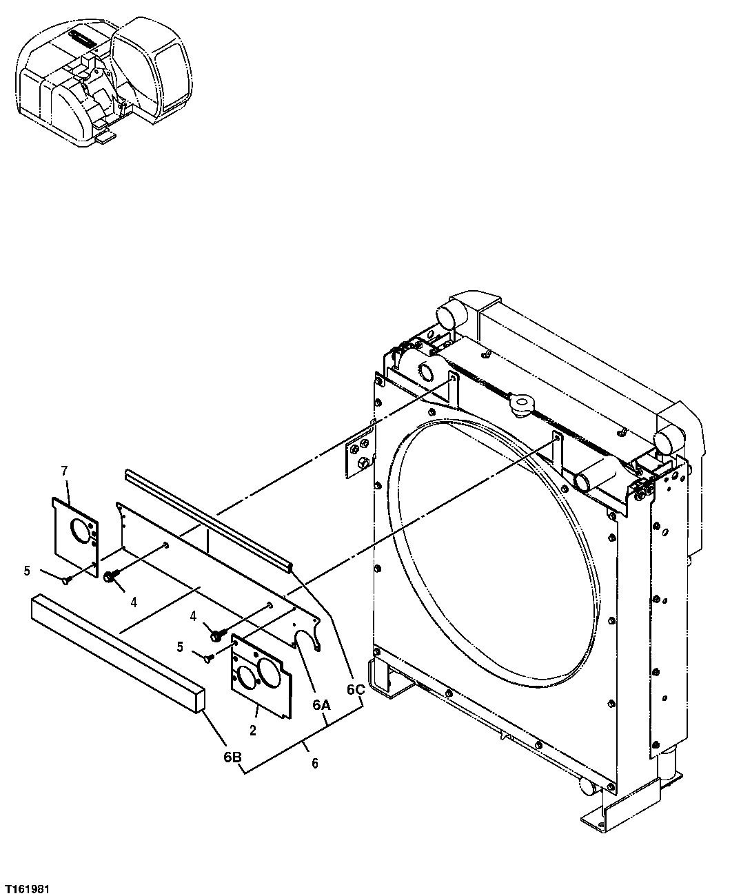 Схема запчастей John Deere 35D - 66 - RADIATOR TOP COVER 0511 RADIATOR & FAN SHROUD