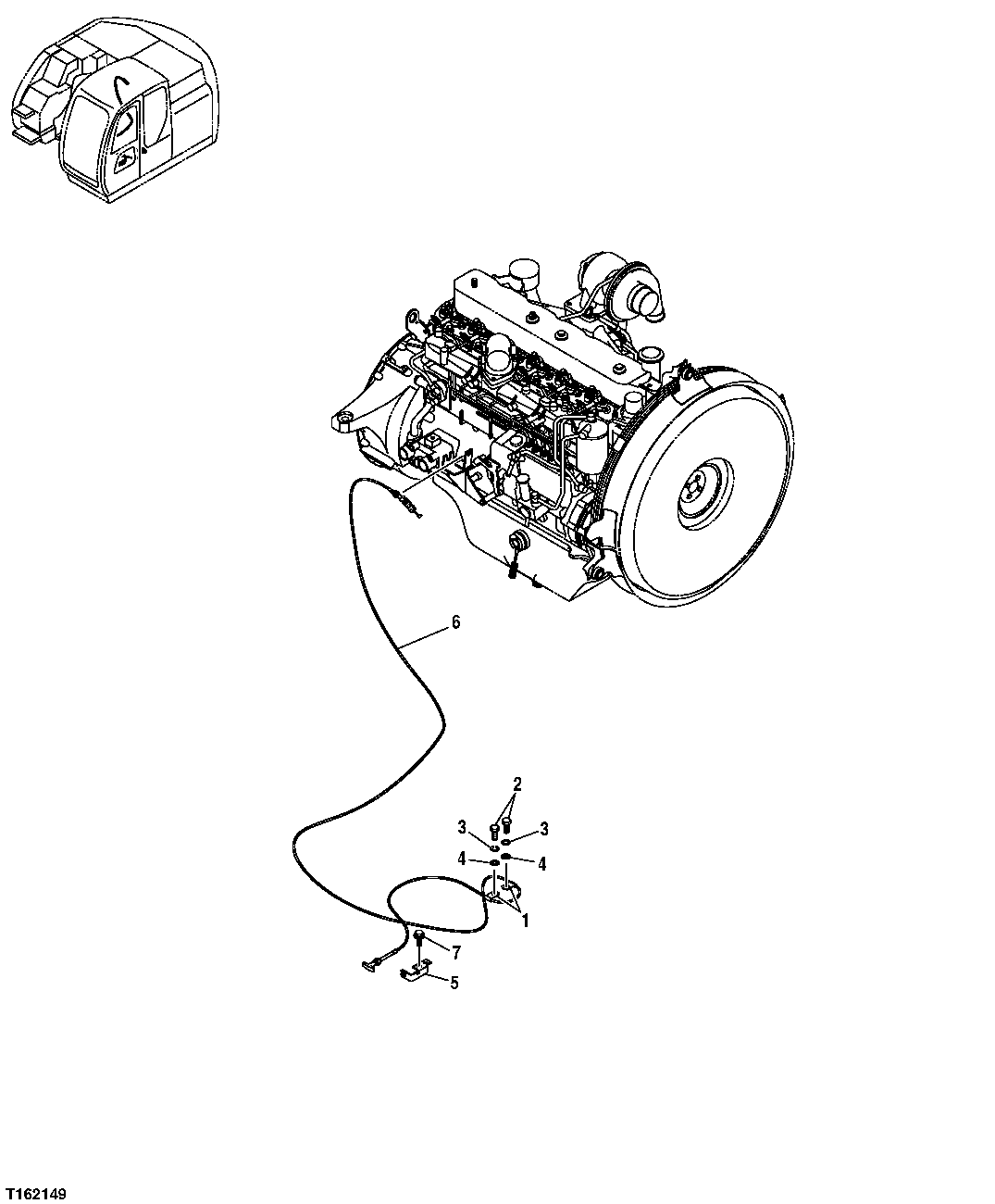 Схема запчастей John Deere 35D - 71 - EMERGENCY ENGINE STOP CABLE 0515 ENGINE SPEED CONTROLS