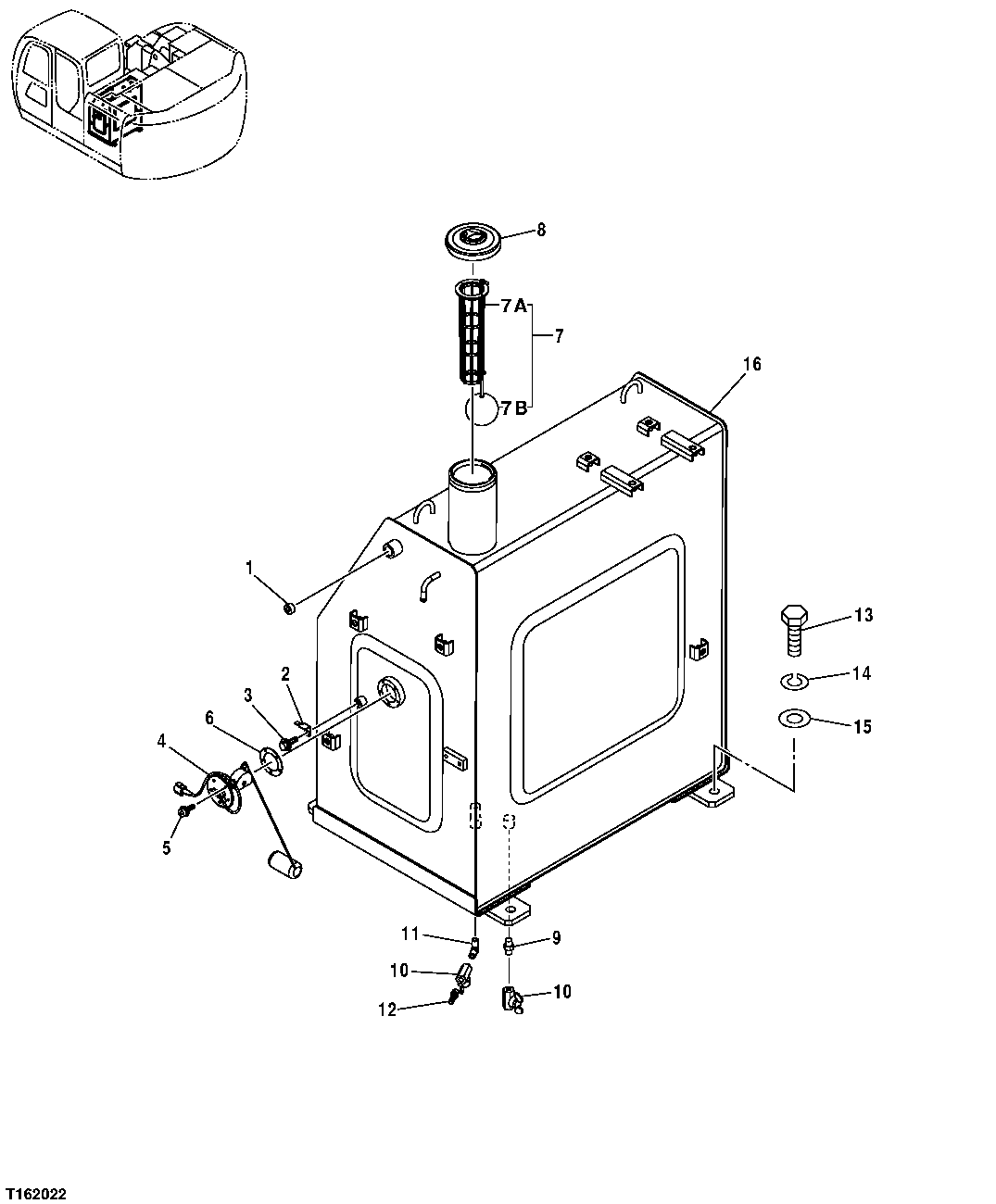 Схема запчастей John Deere 35D - 78 - Fuel Tank and Mounting 0564 FUEL TANK