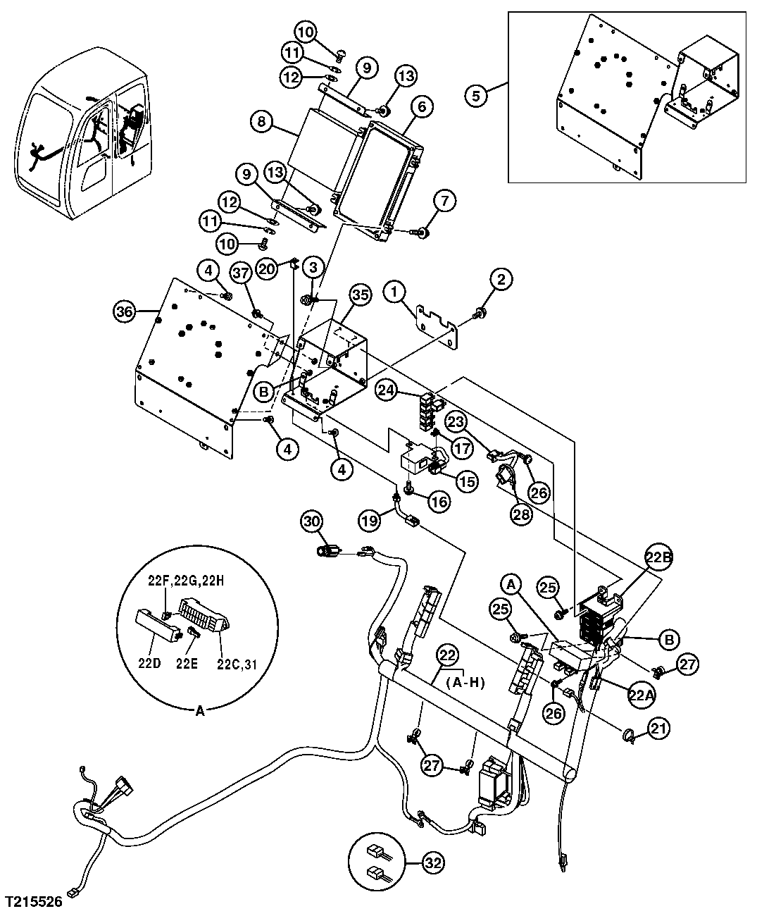 Схема запчастей John Deere 35D - 85 - Cab Wiring Harness 1674 WIRING HARNESS & SWITCHES (IF NOT INCLUDED ELSEWHERE)