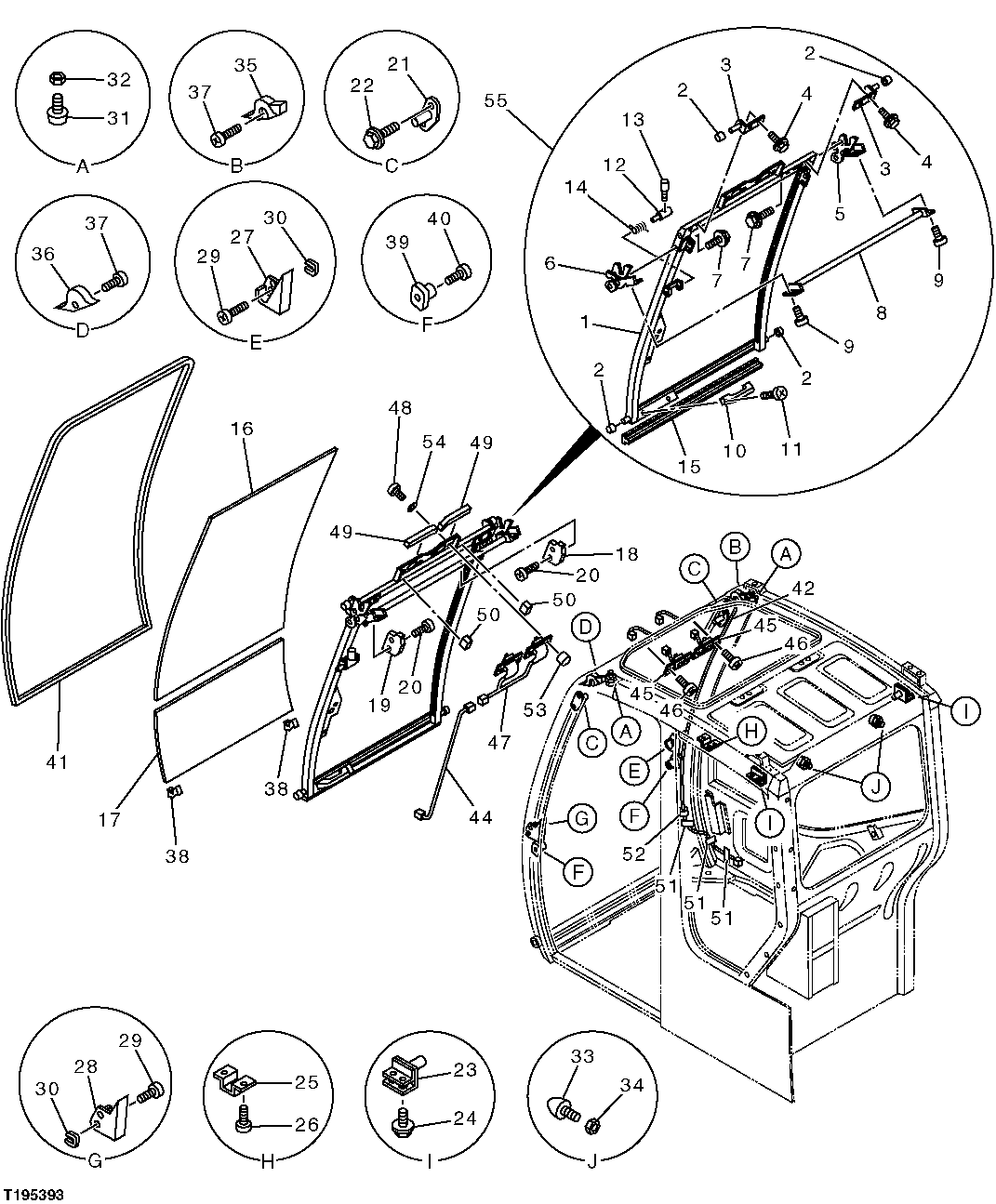 Схема запчастей John Deere 35D - 103 - CAB COMPONENTS (FRONT WINDOW) 1810 OPERATOR ENCLOSURE