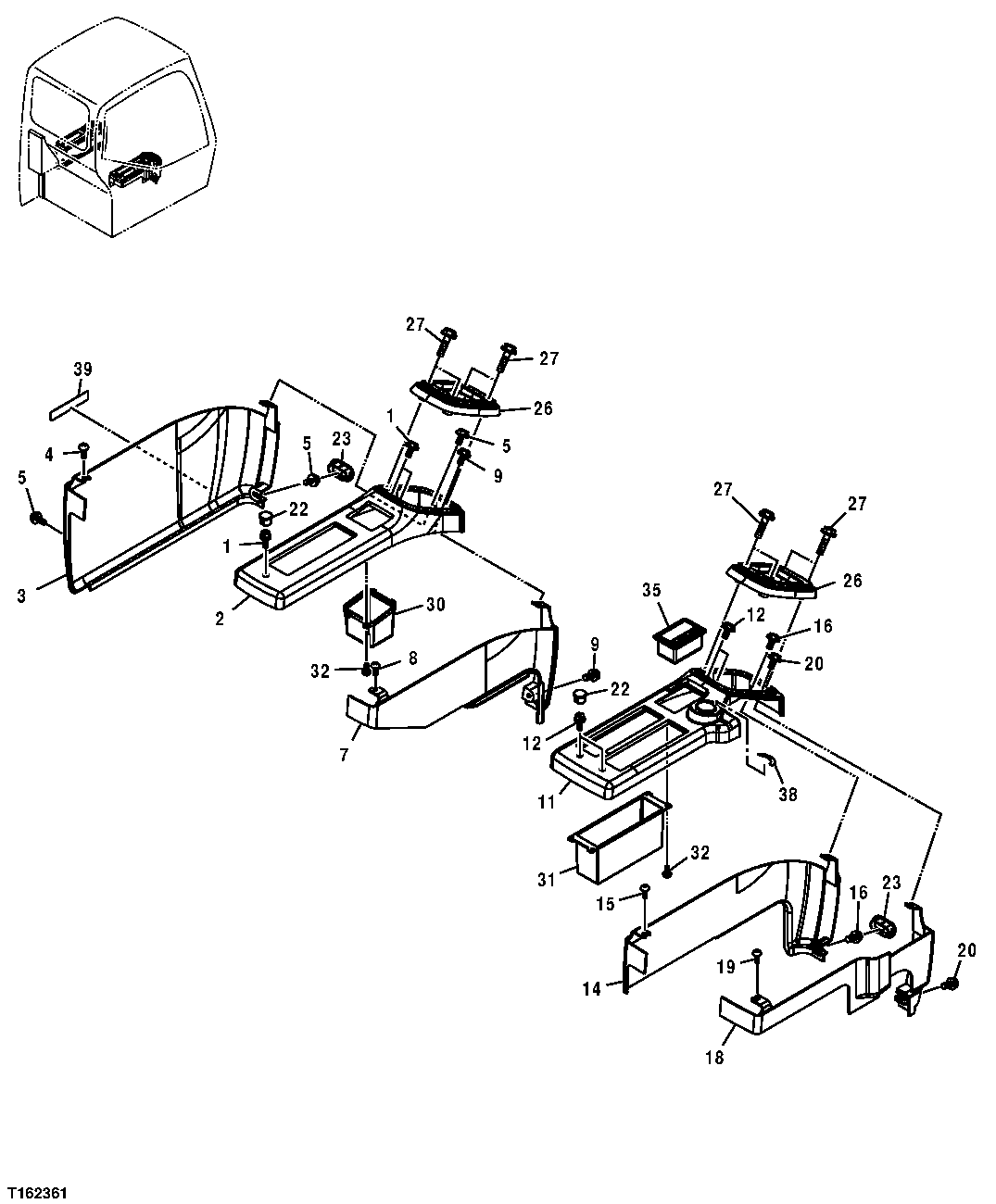 Схема запчастей John Deere 35D - 115 - CAB CONSOLE COMPONENTS 1816 INSTRUMENT AND CONTROL MOUNTING STRUCTURE