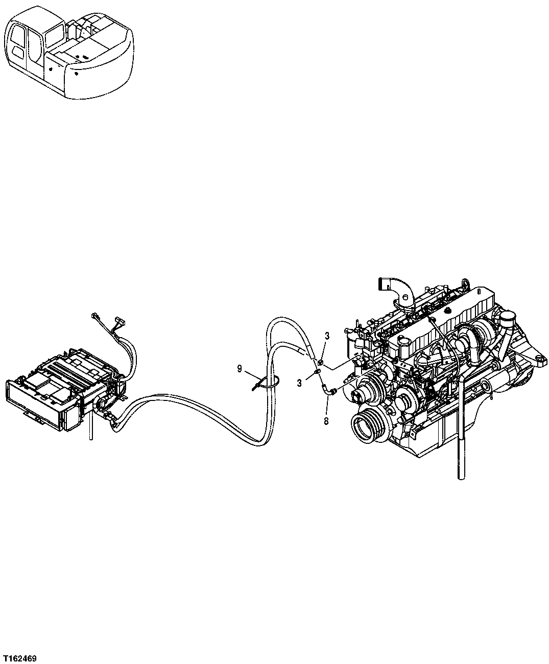 Схема запчастей John Deere 35D - 128 - HEATER LINES 1831 HEATER, HOSES & CONTROLS