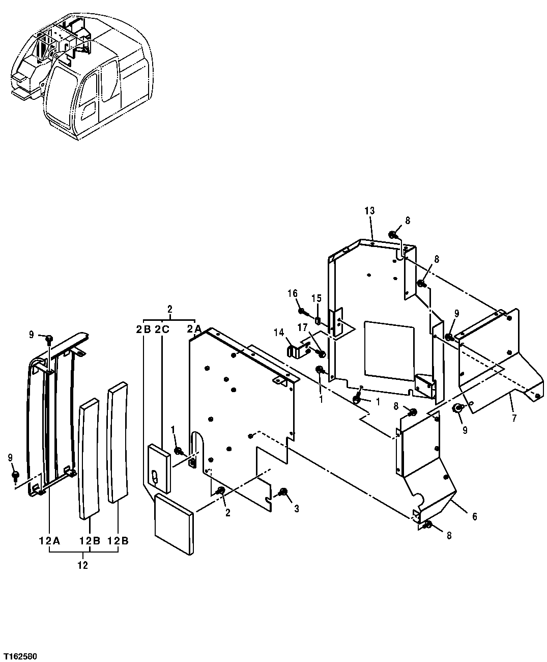 Схема запчастей John Deere 35D - 140 - HYDRAULIC PUMP COMPARTMENT PANELS 1910 HOOD OR ENGINE ENCLOSURE