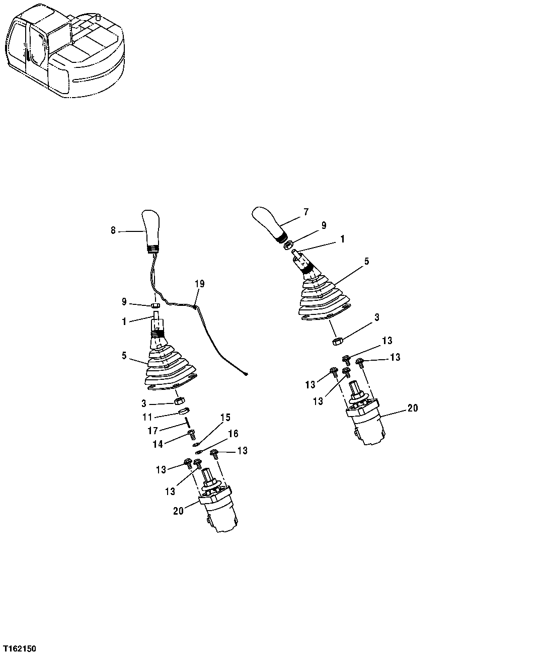 Схема запчастей John Deere 35D - 187 - PILOT CONTROLLERS (DIG AND SWING) 3315 CONTROLS LINKAGE